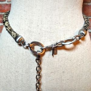 Chico's Faux Snake Skin Round Braided Belt With Silver Metal Clasp & Cha…